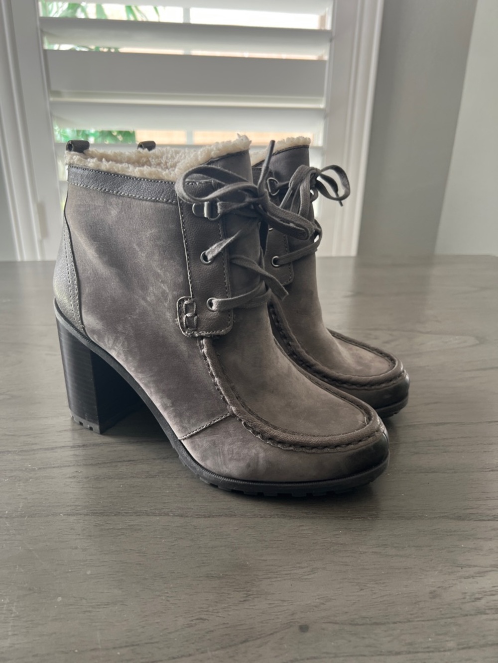 Sam Edelman Gray Suede Lace-Up Shearling Ankle Boots